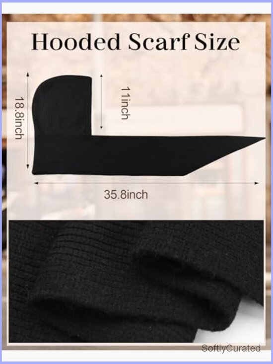 2-in-1 Hooded Scarf Knitted Beanie Cap Windproof Neck Warmer